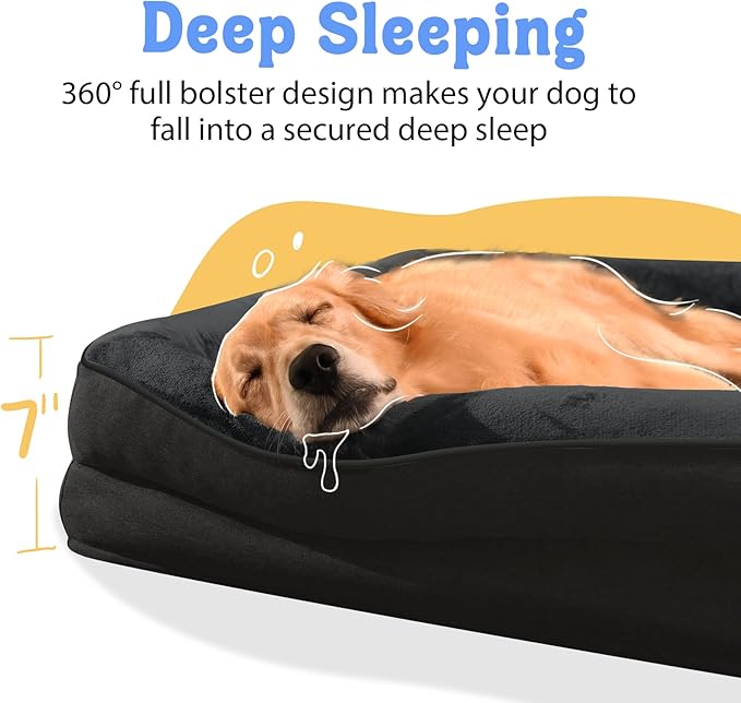 Dog Bed for Medium Large Size Dogs - Memory Foam Soft Pet Couch Sofa with Removable Cover Waterproof Bolster