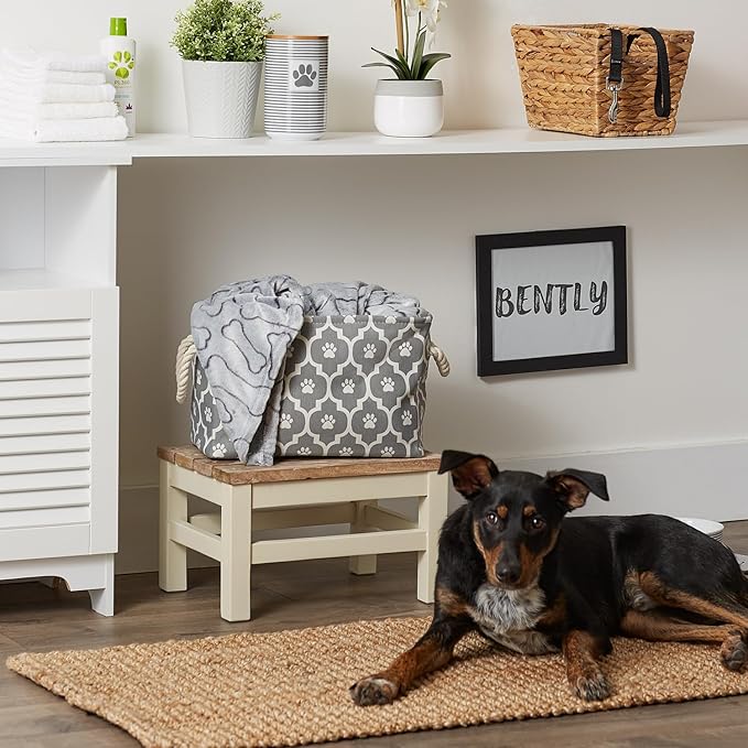 Bone Dry Pet Storage Collection Lattice Paw Print, Gray, Small Rectangle