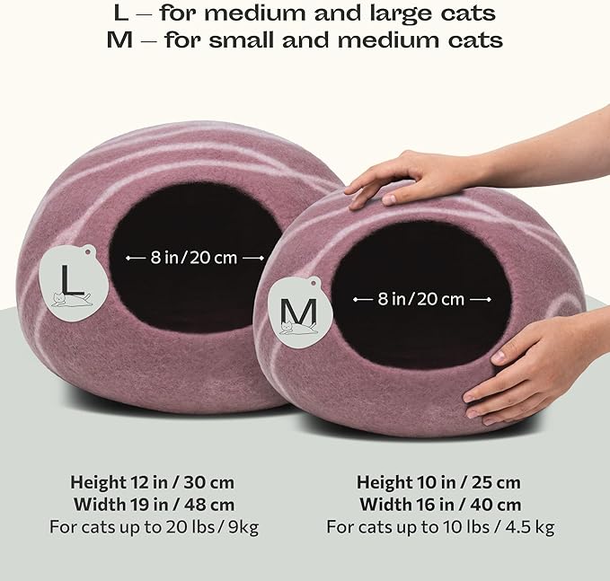MEOWFIA Cat Cave – Premium Felt Cat Bed for Indoor Cats, Handmade Merino Wool (Gold Rose, Medium)