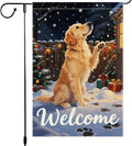 Golden Retriever Welcome Garden Flag 12x18 Inch Double Sided Christmas Winter Burlap Outdoor Yard Decoration Holiday Dog Banner for Porch Patio Lawn