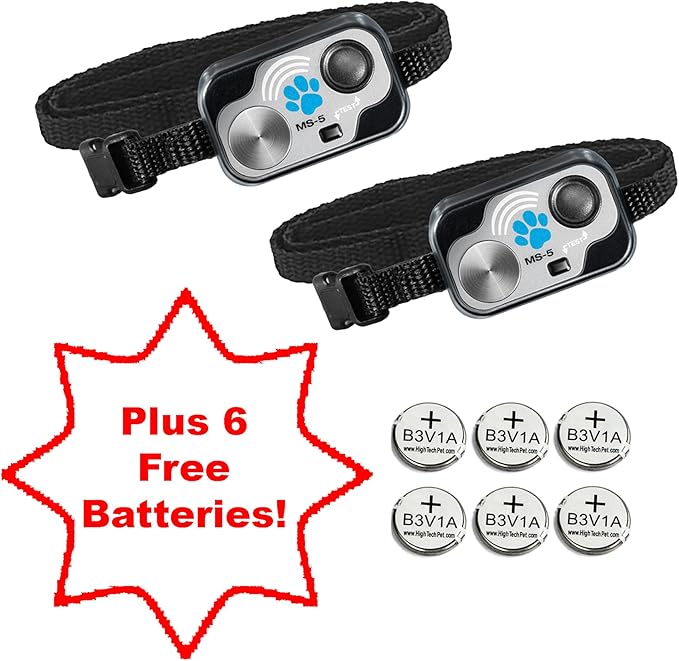 MS-5 Automatic Pet Door Collar 2-Pack, Genuine High Tech Pet Brand Dog Collar for Power Pet Doors, Water Proof with 6 Free Batteries - 2MS-5-6B3V1A