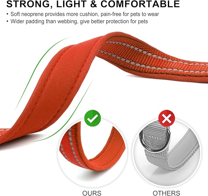 azuza Reflective Dog Collar, Soft Neoprene Padded Pet Collar with ID Tag Ring, Adjustable for Large Dogs,Rust Red,L