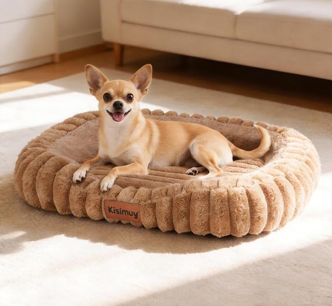 Orthopedic Dog Bed for Small Medium Dogs & Cats - Soft Furry Puppy Bed with Removable Washable Cover & Anti-Slip Bottom, Calming Rectangle Cat & Puppy Bed for Indoor Pets, 25x21x4inches, Brown