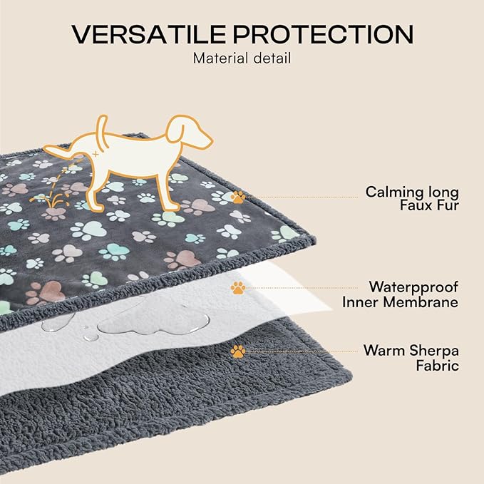 Luciphia Waterproof Pet Blankets for Couch Sofa Bed Cover Liquid Pee Proof Washable Soft Fluffy Large Dog Blanket Reversible Furniture Protection Grey Paw Thicken Large（65" x 57"）