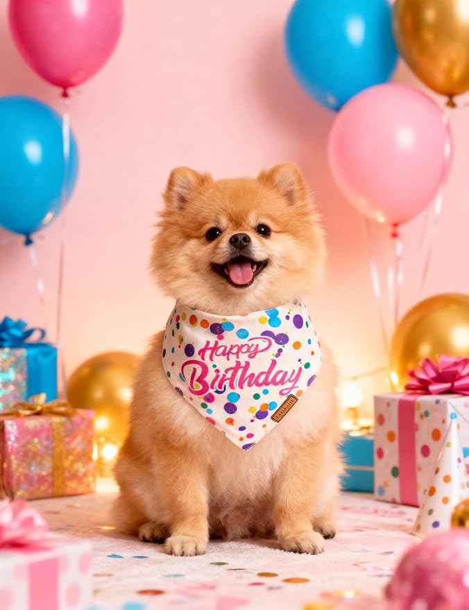 Luxury Double-Layer Dog Birthday Bandana – Handmade, Silk-Soft Polyester for All Dog Sizes | Birthday & Party Outfit | Gift-Ready Pet Accessory(Happy Birthday, Small)