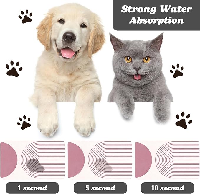 Dog Food Mats for Floors Waterproof, Cat Water Bowl Mats Pet Feeding Absorbent Mat Placemats for Food and Water Pink Bohemia 17 * 30 inch
