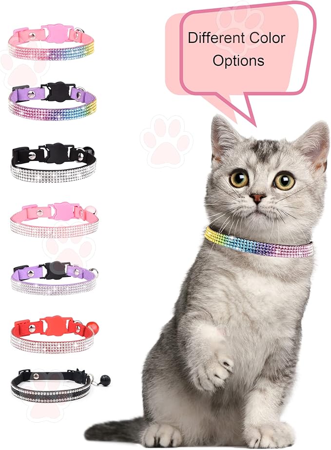 Solmoony Breakaway Cat Collars with Bell,Adjustable Safe Kitten Collar,Cat Collars for Girl Cats with Rhinestone Soft Velvet (Black1)