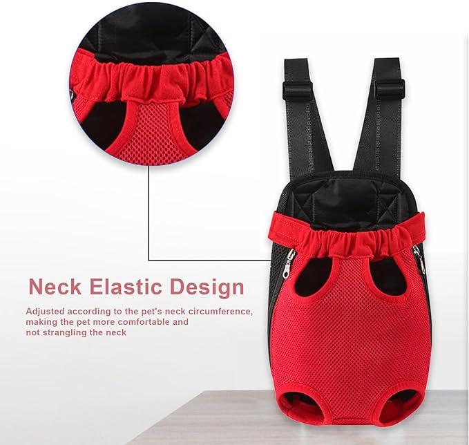 Dog Carrier Backpack, Adjustable Puppy Front Carrier Backpack, Ventilated Dog Chest Carrier for Hiking Camping Travel, Sling Bag for Small Medium Dog Cat Rabbit Puppies, Suit 3-5 lbs (Red, S)