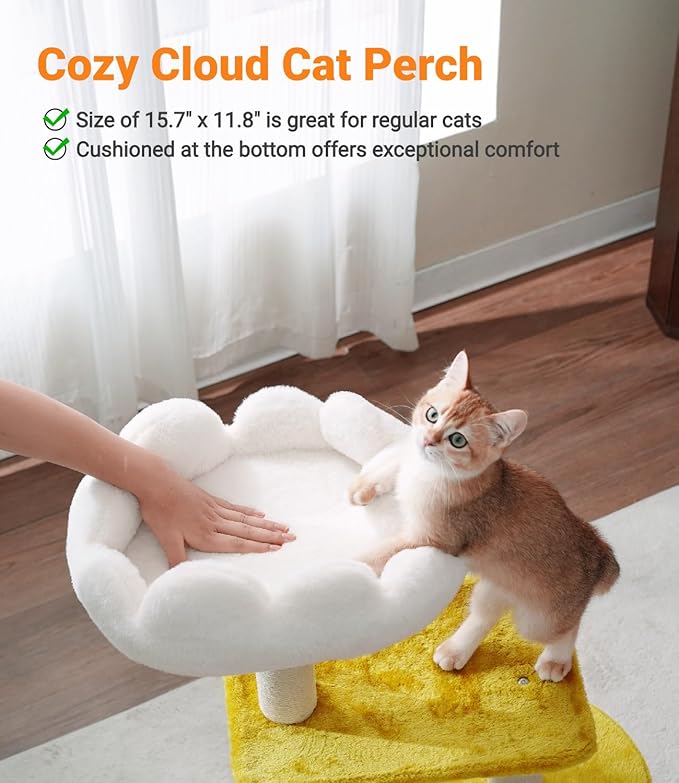 Happi N Pets Cat Tree, 33" Multi-Level Cloud Cat Tree Tower with Cozy Padded Bed & Large Condo for All Sized Cats, Featuring Scratching Posts, Viewing Perch & Toys, Stable Small Cat Tower