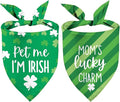 St Patrick's Day Dog Bandanas - Lucky Shamrock Puppy Scarf - 2 Pcs Adjustable Triangle Double-Layer Reversible Pet Bandanas for Small Medium Large Dogs