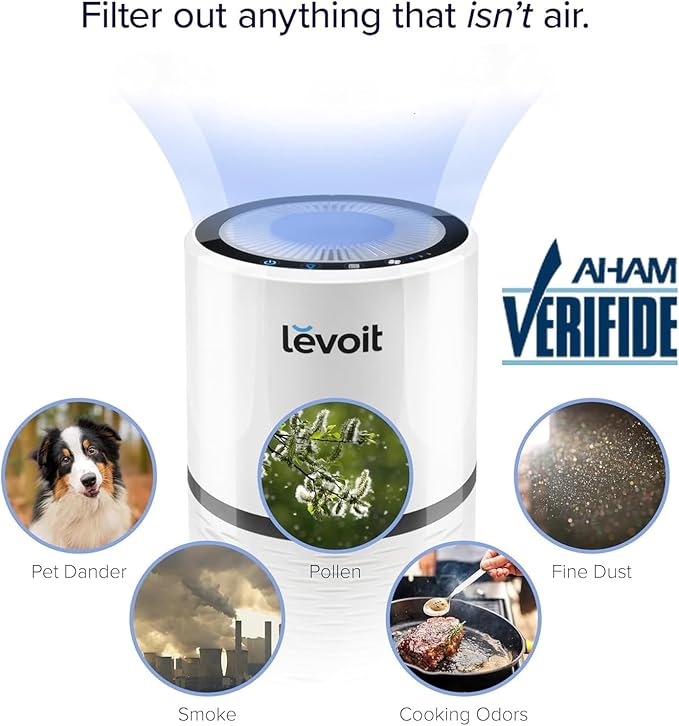 LEVOIT Air Purifier for Home, AHAM Verifide, High-Efficiency Filter for Smoke, Dust, Pollen, and Odors in Bedroom, Office, or Nursery, Optional Night Light, Quiet Operation, LV-H132, White