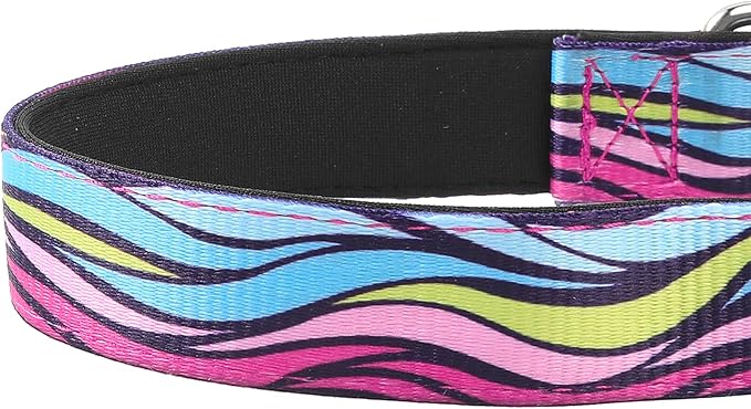 Reflective Dog Collar, Adjustable Soft Neoprene Padded Nylon Pet Collars with Buckle for Puppy and Small Dogs, Cats, Colorful Wave Pattern,XL