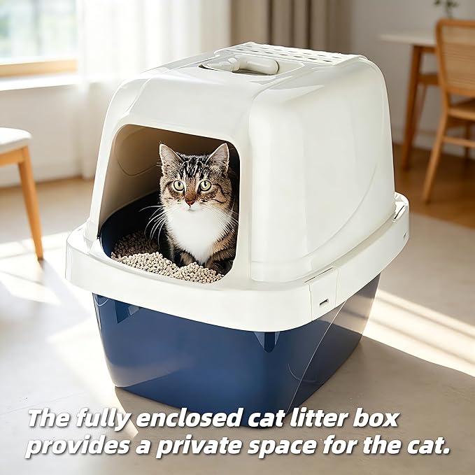 Large sifting Hooded Enclosed cat Litter Box, semi-Closed pet Litter Container with sifting Tray
