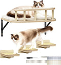 17" × 13" Large Cat Wall Shelves- Wall Climber Wooden Furniture Cat Shelf with Cushion and 3 Wide Perch Steps for Large Cats and Kittens Sleeping, Playing, Climbing