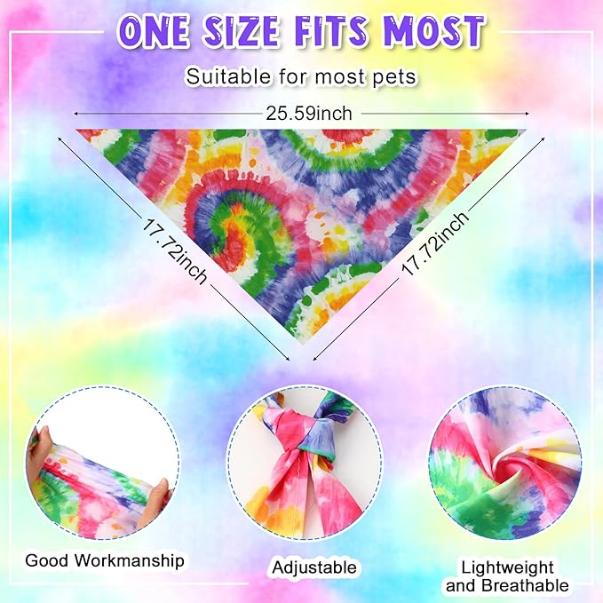 Amylove 120 Pcs St. Patrick's Day Dog Bandanas Bulk Holiday Triangle Dog Pack Puppy Kerchief Bandana Adjustable Spring Pet Scarf for Pet Cat Costume Accessories Decor(Tie Dye)