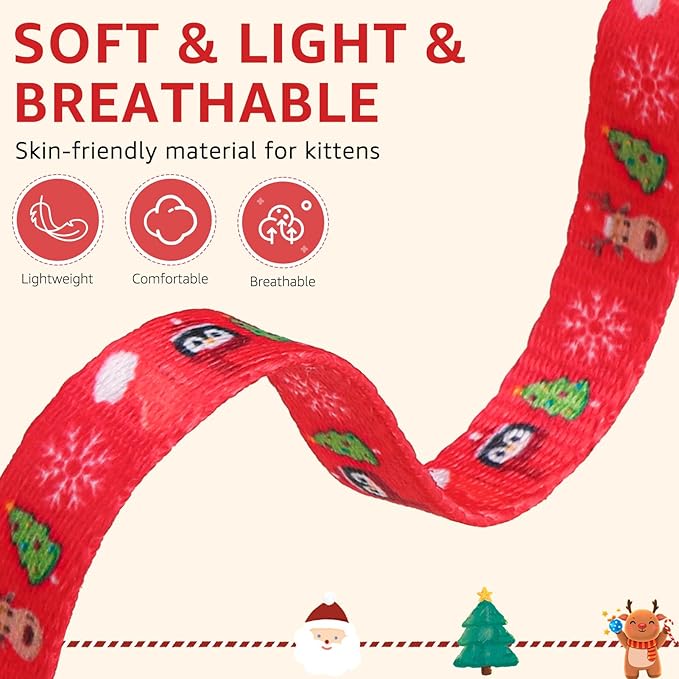 SCENEREAL Christmas Cat Bandana Collar with Bell Bowtie - 2 Pack Breakaway Kitten Collars, Adjustable Cute Pet Accessories for Cats and Small Dogs