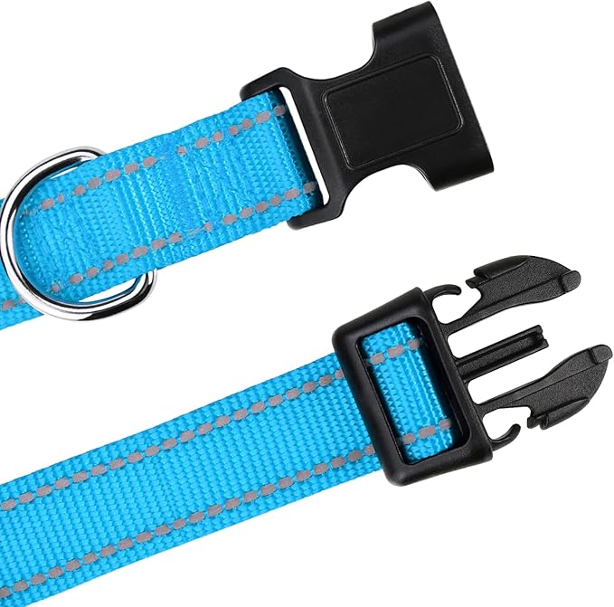 TagME Reflective Nylon Dog Collars, Adjustable Classic Pet Collar with Quick Release Buckle for Extra Large Dogs, Sky Blue, 1¼" Width
