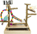 PINVNBY Bird Playground Natural Wood Bird Play Stand with Climb Ladder Swing Tray and Stainless Steel Cups Cage Accessories for Conure Cockatiel Parakeet Lovebird