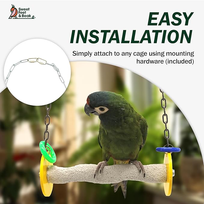 Sweet Feet and Beak Roll Bird Swing - Pumice Perch Bird Toys Trims Nails and Beaks, Safe and Non-Toxic Bird Cage Accessories for Small and Large Birds, Swinging Toys Birds Will Love, XSmall 4.5 Inches