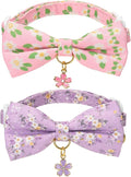 2 Pack Cat Collars, Removable Bowtie, Floral Pattern, Safety Breakaway Clasp, Adjustable for Cats.(Adult Cat, Purple and Pink dasiy)