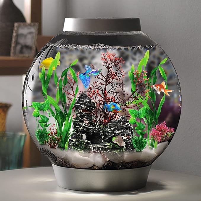 Fish Tank Decorations Plants with Resin Cave Rock View, 9pcs Aquarium Decorations Plants Plastic,Fish Tank Accessories, Fish Cave and Hideout Ornaments, Aquarium Decor