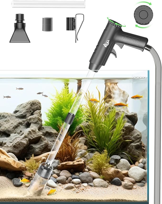 AQQA Aquarium Gravel Cleaner, 4-in-1 Upgrade Suction Power Manual Fish Tank Gravel Vacuum Cleaner Tools for Aquarium Water Changer with Water Flow Adjustment Use for Fish Tank Cleaning Gravel Sand