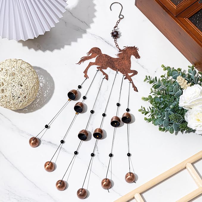 24 Inch Metal Wind Chimes Decor for Outside Garden Birthday Gift for Women Men Bronze Windchimes Pet Memorial Gift with 12 Bell for Patio Yard Lawn Housewarming Front Yard(Horse)
