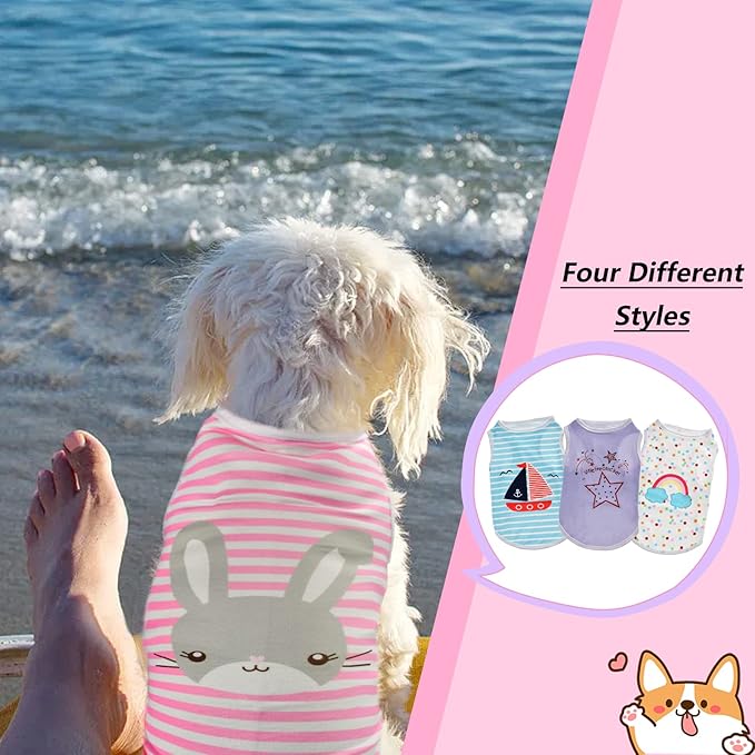 4Pcs Dog & Cat Shirts - Polka Dot & Stripe Sleeveless T-Shirts, Soft Breathable Pet Vests for Small to Medium Dogs & Cats