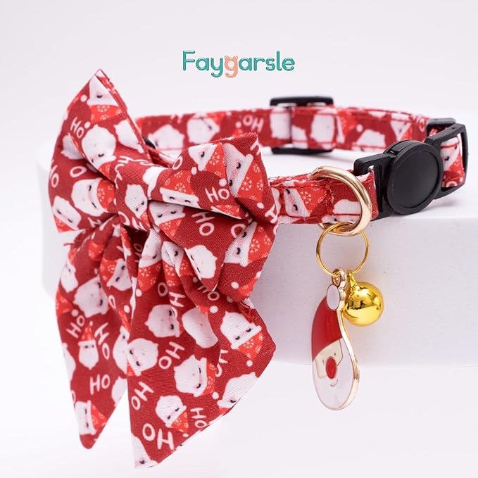 Faygarsle 2 Pack Christmas Cat Collar Cute Holiday Cat Collar with Bow tie Breakaway Red Green Winter Collar for Boy and Girl Cats Female Male Cat Christmas Collar
