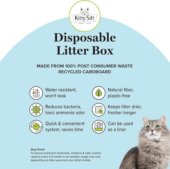 Kitty Sift Disposable Cat Litter Box Large,Durable Portable for Travel and Home,Eco-Friendly Disposable Litter Box Controls Odor,6 Count (Pack of 10)