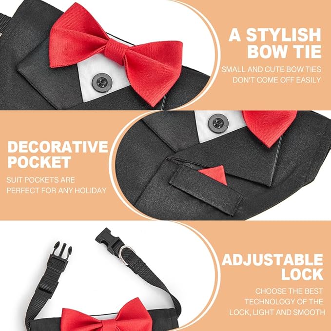 Tuxedo Dog Collar for Wedding Engagement and Birthday,Adjustable Formal Dog Bandanas Collar with Bow Outfit,Suitable for Small Medium Large Dog