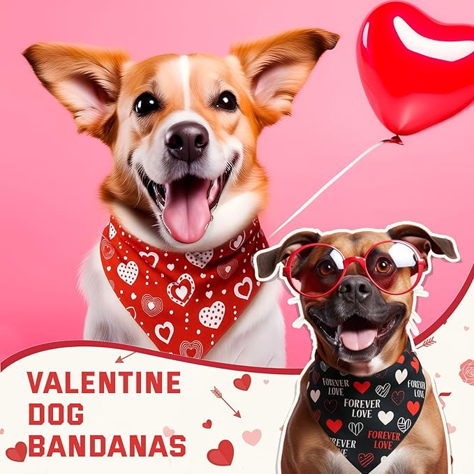 Weewooday 50 Pcs Valentine's Day Dog Bandanas Bulk for Dogs Soft Bibs Adjustable Triangle Heart Lips Bandana for Small Medium Large Pet Costume(Valentine, 25.6 x 17.7 x 17.7 Inch)