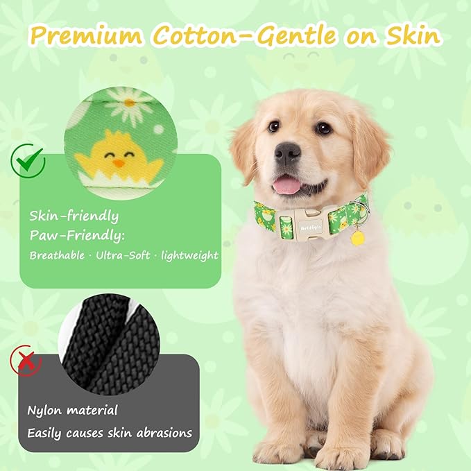 Easter Dog Collar for Large Dogs, Easter & Spring Theme Large Dog Collar with Cute Chick Hatching Pattern, Adjustable Easter Dog Collars Girl Boy Collar for Dogs -L