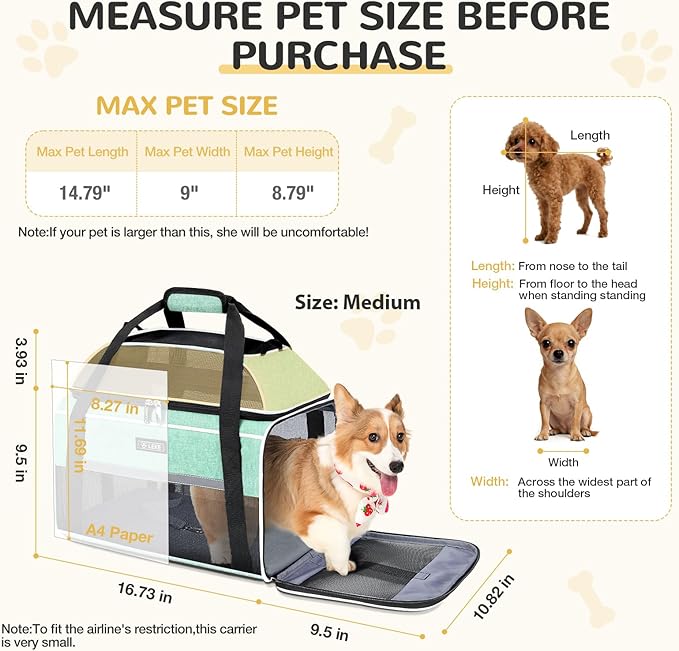 Lekereise Top-Expandable Pet Carrier 17x11x9.5 Inch Alaska Hawaiian Airline Approved Soft Sided Underseat to 12lbs Travel Carriers for Small Dogs and Cats with Locking Safety Zippers Anti-Scratch Mesh