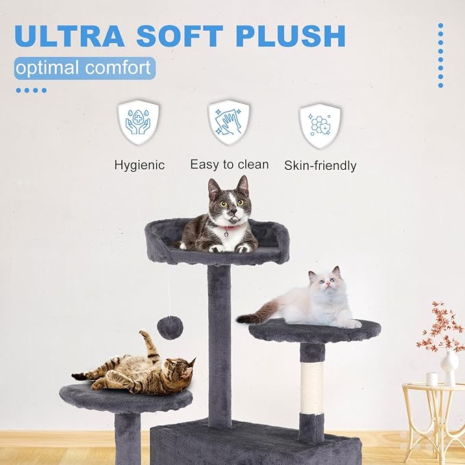 FDW | 54" Cat Tree Tower | Ashy | Multi-Level Indoor Activity Center with Sisal Scratching Posts, Condos, Plush Perches, Hanging Cat Toys | Sturdy, Easy to Assemble | for Kittens & Adult Cats