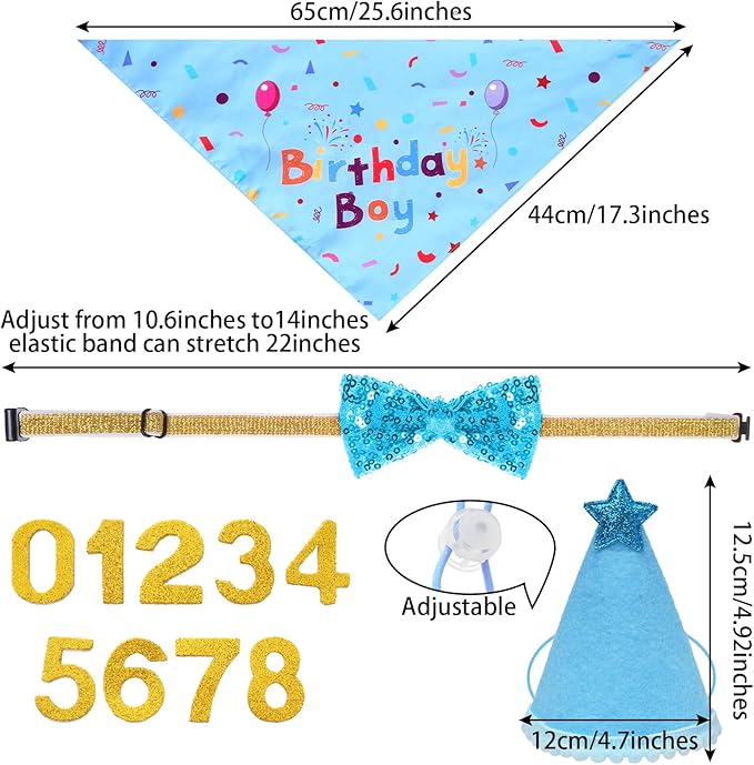hoyuwak Dog Birthday Party Supplies Girl Boy Dog Birthday Bandana Bow Hat with Numbers for Small Medium Large Pets
