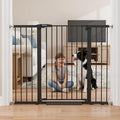 Mumeasy 36" Extra Tall Baby Gate for Stairs, 29.7-51" Wide Dog Gates Indoor for Doorways with Easy Walk Thru, Auto Close Pet Safety Gate for House, Pressure Mounted Metal Child Gate with Door, Black