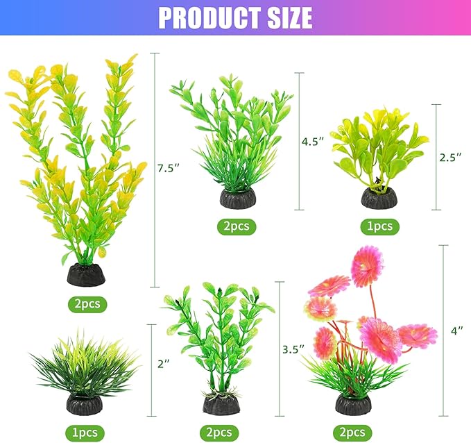 AQUANEAT Artificial Fish Tank Plants, Plastic Aquarium Decorations, Yellow Accessories, 10pcs