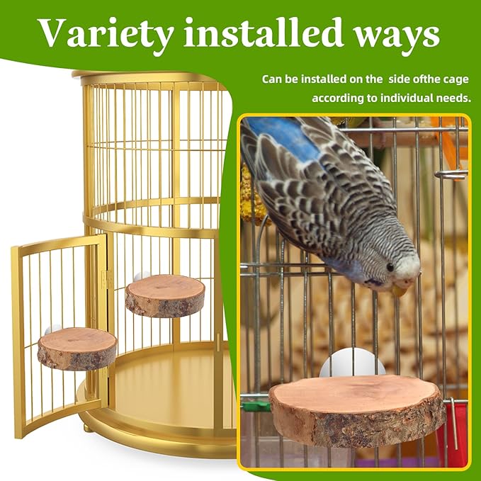4PCS Natural Wood Round Bird Perch Platform for Cage - Parrot Perch Stand for Conures, Cockatiels, Budgies, Lovebirds, Parrotlets, Small Bird Cage Accessories