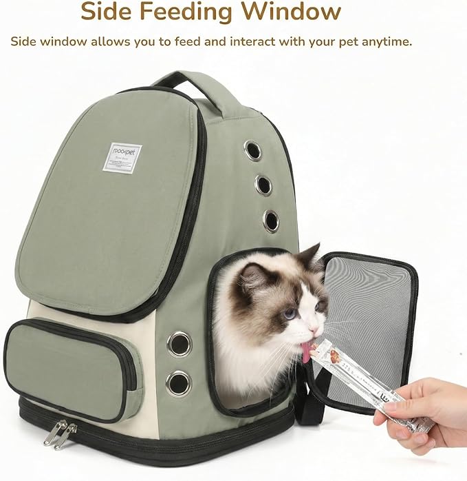 Cat Backpack Carrier, TSA Airline Approved Pet Travel Bag for Small Medium Dogs, Ventilated Hiking Camping Backpack for Cats, Kitten and Puppy up to 18 lbs, Green Mesh