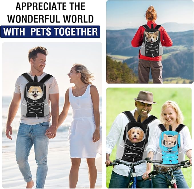 Pawaboo Pet Dog Carrier Backpack, Puppy Dog Travel Front Carrier for Small Medium Dogs Cats, Adjustable Breathable Dog Carrying Backpack with Safety Strips for Hiking, Walking (Black S Up to 5 lbs)
