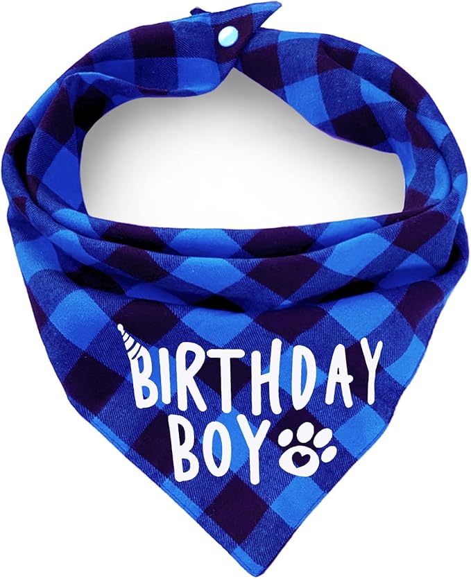 Plaid Dog Bandana with Button, Dual Layer Soft Cotton Triangle Dog Scarf Kerchief Washable Girl Boy Dog Bandanas Adjustable Accessories for Small Medium Large Extra Large Dog Puppy Pet