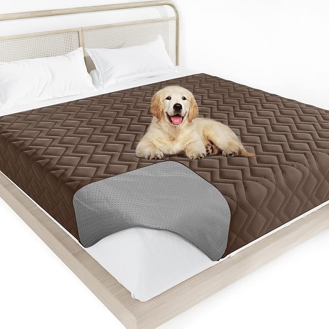 Moonsea Waterproof Blanket Dog Bed Cover with Non-Skid Bottom, Couch Cover for Dogs, Mattress Protector Furniture Protector, Bed Couch Sofa(86" X 82"), Chocolate