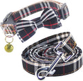 Yizepet Dog Collar and Leash Set-Plaid Puppy Collar with Bow Tie - Adjustable pet Collar for Dogs with Bell, Stylish Pattern for Small Medium or Large Boy and Girl Dog