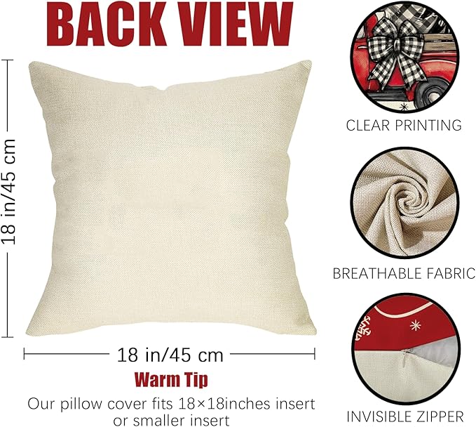 Fahrendom Merry Christmas Decorative Throw Pillow Covers 18 x 18 Set of 4, Xmas Tree Truck Joy to The World Porch Patio Outdoor Pillowcase, Winter Holiday Snowflake Sofa Couch Cushion Case Home Decor