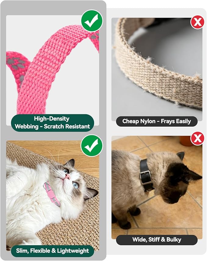 Joytale AirTag Cat Collar 2 Pack with Breakaway Safety Buckle, Reflective Cats Collar with AirTag Holder, Adjustable 7.5-12.5 Inch, Anti-Fraying Lightweight for Girl Boy Kitten, Pink
