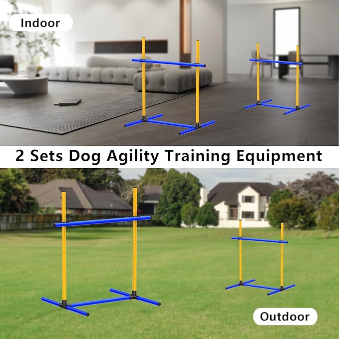 Dog Jump Hurdles Training Equipment,Indoor or Ourdoor,Dog Agility Training Equipment,Jump Obstacle Course for Dogs Outdoor, Playground Equipment,Carrying Bag (2 Sets)…, blue yellow