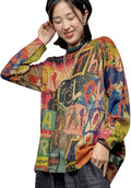 YESNO Women Christmas Sweater Graphic Printed Oversized Pullover Sweaters Casual Loose Knit Tops S01