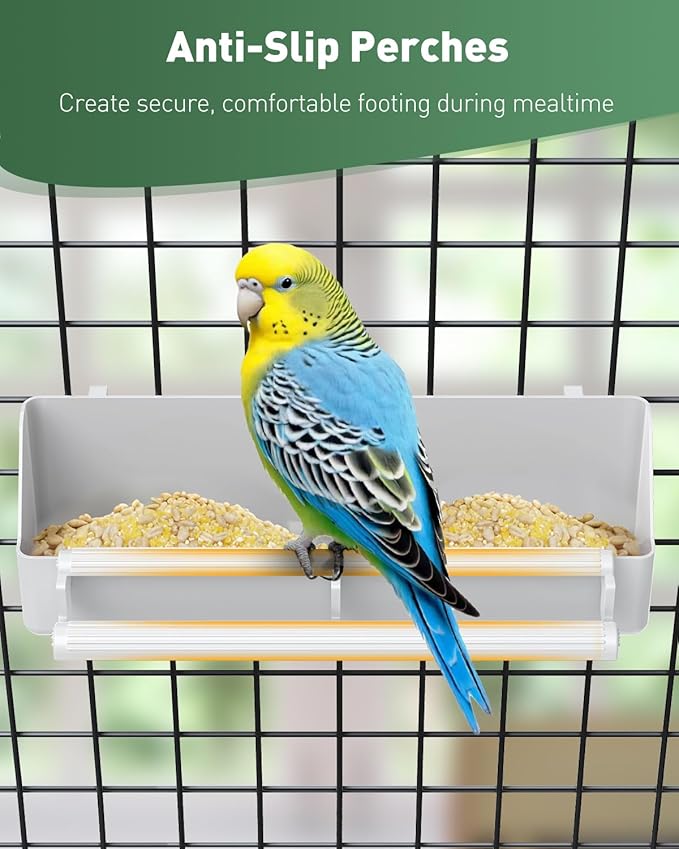 Pawfly 1 Pack Bird Feeder for Cage Hanging Plastic Feeder with Hooks Bird Water Dispenser with Perches Water Feeders for Cage Parrot Food Bowl for Parakeet Cockatiel Canary