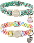 Lionet Paws 2pcs Pack Easter Cotton Cat Collar,Breakaway Buckle with Rabbit and Colorful Eggs Cute Adjustable Green Cat Kitten Collar,Ideal for Girl Cats Boy Cats